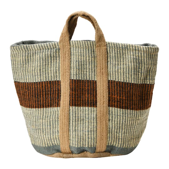 Rust Striped Woven Jute Tote with Liner